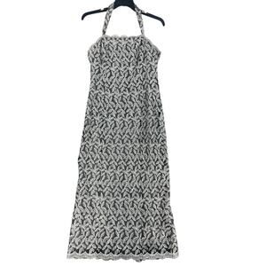 Rebecca Dress Womens Large Maxi Halter Sequin Floral Metallic Silver USA